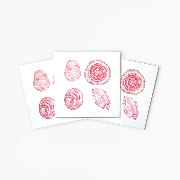 3 Love Stoned Watercolor Crystal Art Prints on a white background