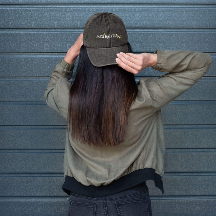 Bad Hair Day Adjustable Dad Cap - Black Denim