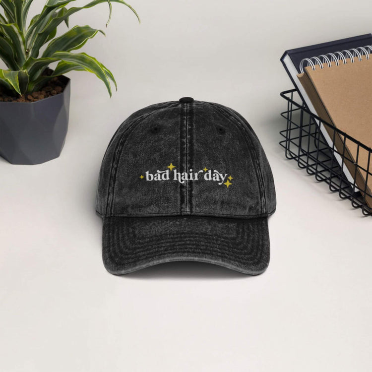 Bad Hair Day Adjustable Dad Cap - Black Denim