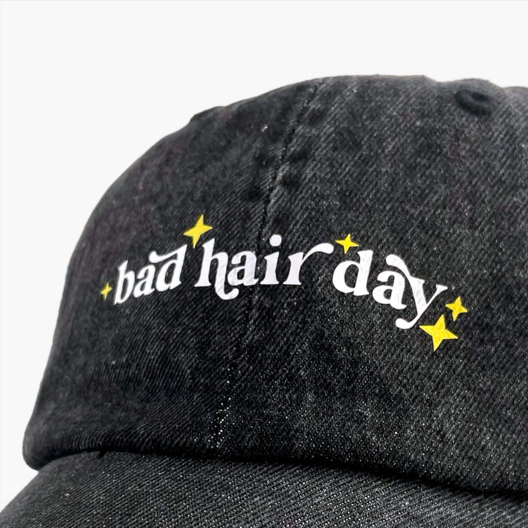 Bad Hair Day Adjustable Dad Cap - Black Denim