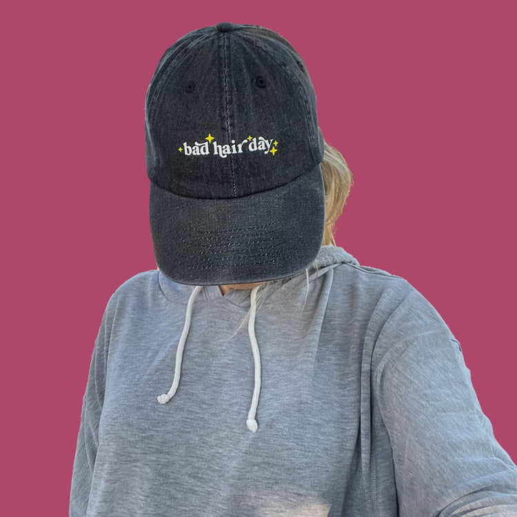 Bad Hair Day Adjustable Dad Cap - Black Denim