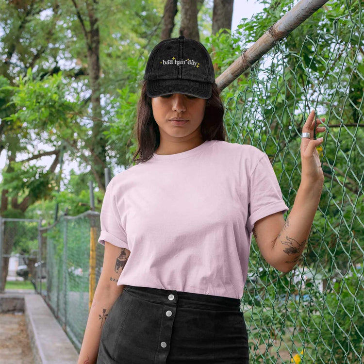 Bad Hair Day Adjustable Dad Cap - Black Denim