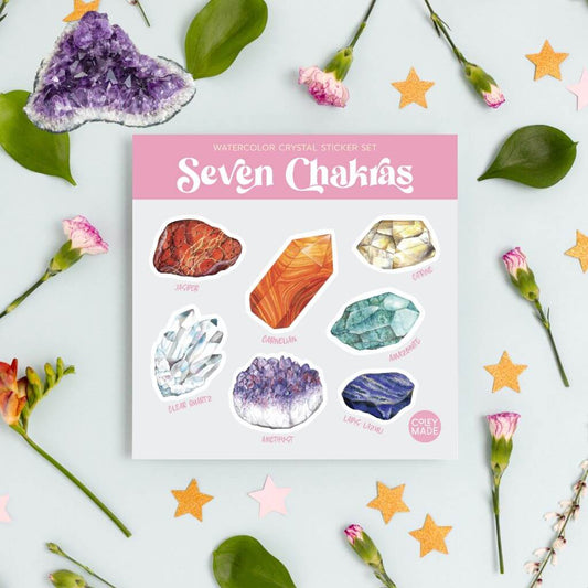 Watercolor Chakra Crystals Sticker Sheets | Coley Made