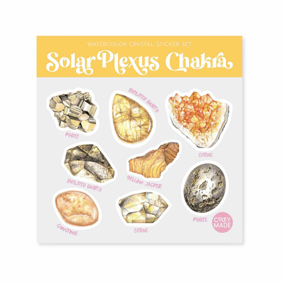 watercolor crystal sticker set for the solar plexus chakra