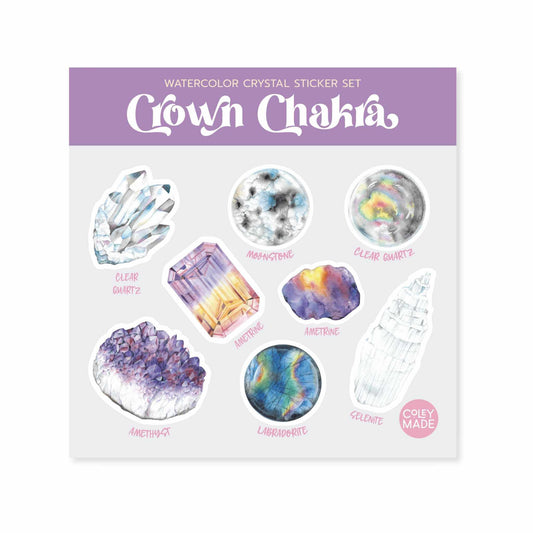 the watercolor crystal sticker set for the crown chakra