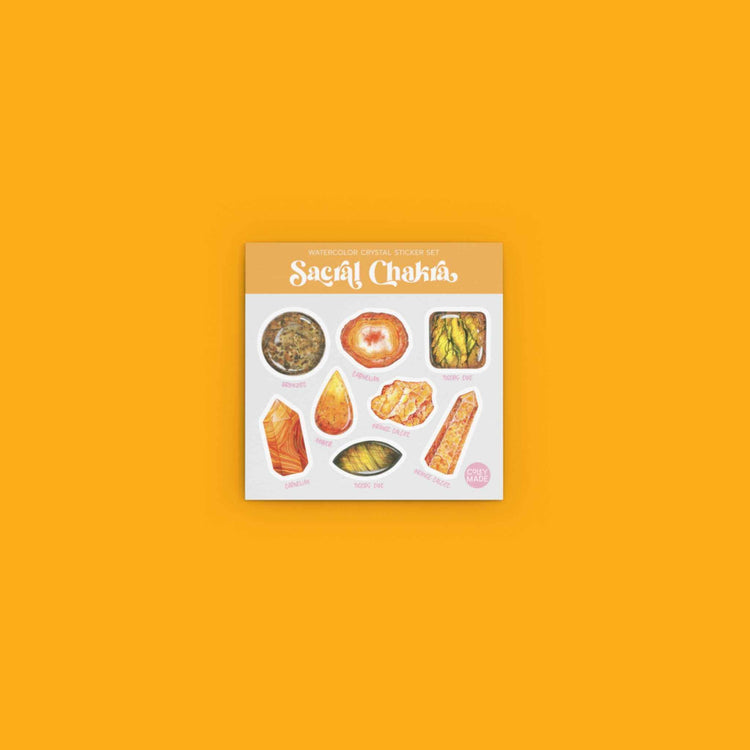 the watercolor crystal sticker set for the sacral chakra on orange background