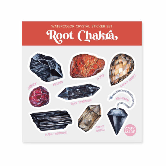 watercolor crystal sticker set for the root chakra