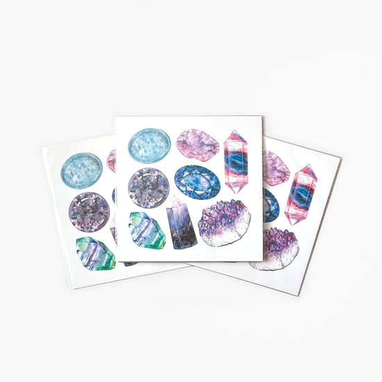 3 third eye Chakra Watercolor Crystal Art Prints on a white background