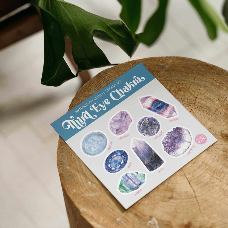 Third Eye Chakra Crystal Sticker Set on a table