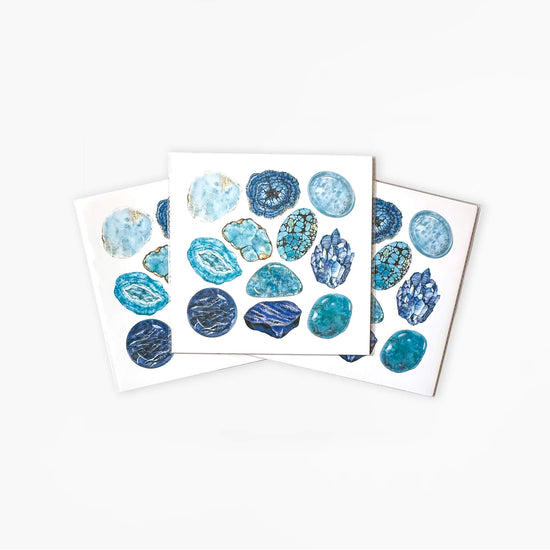 3 throat Chakra Watercolor Crystal Art Prints on a white background