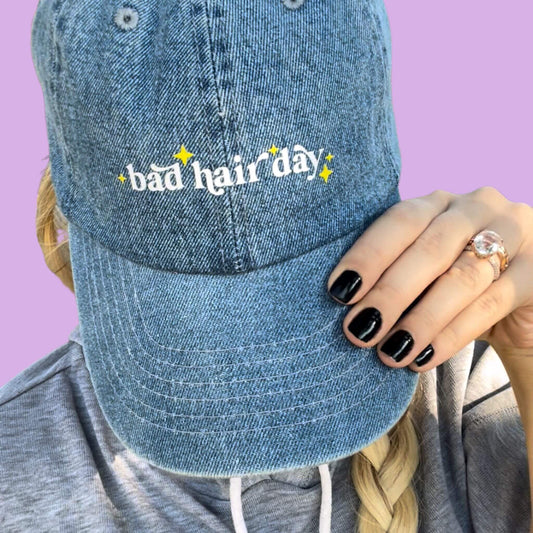 Bad Hair Day Adjustable Dad Cap - Blue Denim