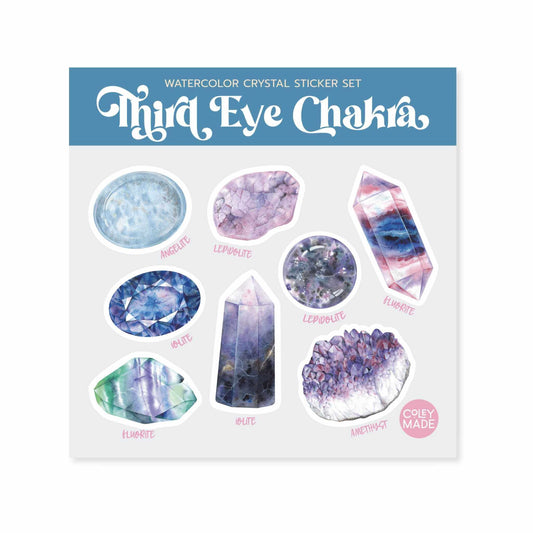 watercolor crystal sticker set for the third eye chakra