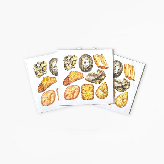 3 solar plexus Chakra Watercolor Crystal Art Prints on a white background