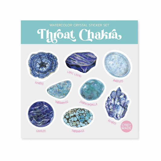 watercolor crystal sticker set for the throat chakra