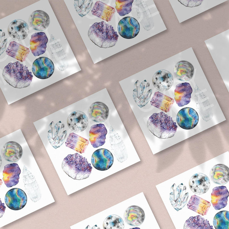 multiple Crown Chakra Watercolor Crystal Art Prints