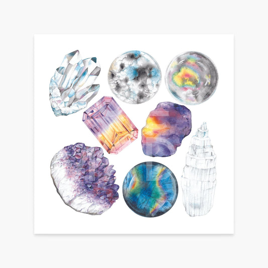 Crown Chakra Watercolor Crystal Art Print on a white background