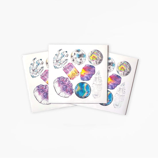 3 Crown Chakra Watercolor Crystal Art Prints on a white background