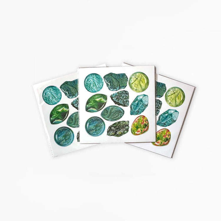 3 heart Chakra Watercolor Crystal Art Prints on a white background