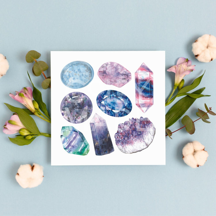 Third EyeChakra Watercolor Crystal Art Print on styled background with flowers 