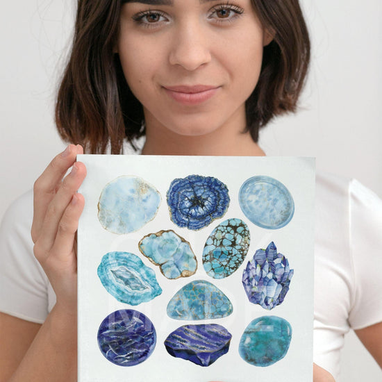 Woman holding Throat Chakra Watercolor Crystal Art Print