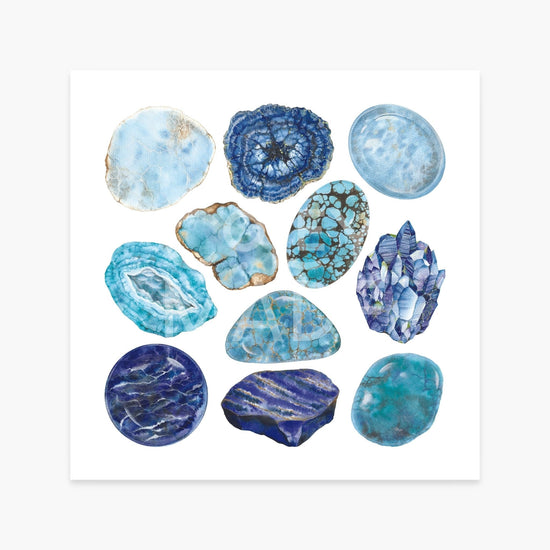 Throat Chakra Watercolor Crystal Art Print on a white background